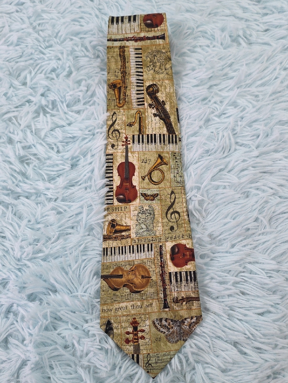 Larson‎ Tan Musical Instruments Silk Tie Vintage Novelty